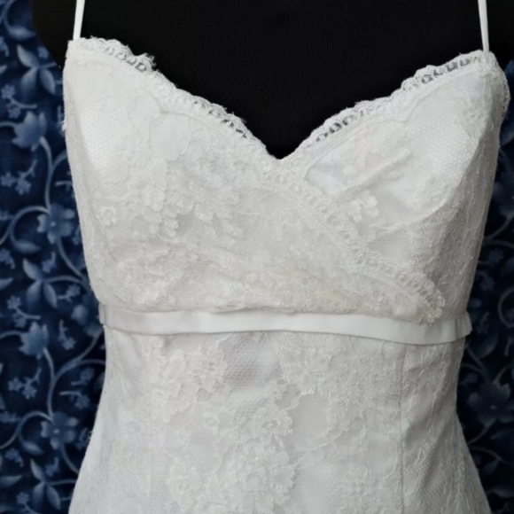 Bridal Gown Ivory Lace Wedding Dress Chiffon Train Beach Garden 58.5” Davi’s sz6 - Picture 13 of 16